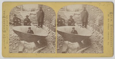 Stereograph view of courthouse bell after the Chicago Fire of 1871 by American Photographer